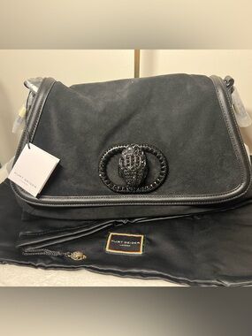 Kurt Geiger large Chelsea saddle, bag, black suede NWT
